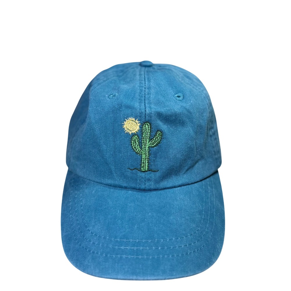 Teal Blue Cactus Sun Embroidered Dad Hat Adjustable Cotton Baseball Cap